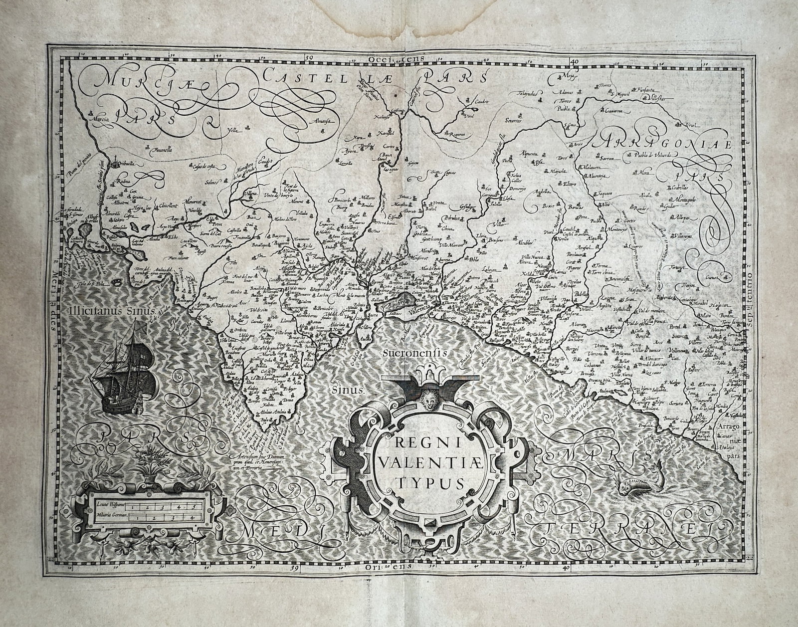 Abraham Ortelius (1527–1598) – Map of the Kingdom of Valencia – Copper engraving (c. 1600) (1 of 2)