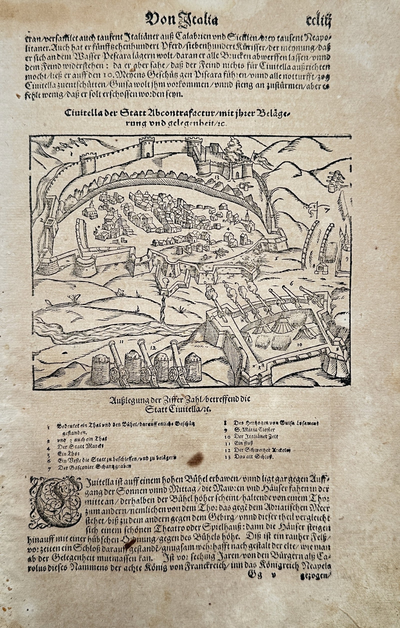 Sebastian Münster (1488–1552) – Map and Siege of Civitella – Woodcut (c. 1550) (1 of 2)