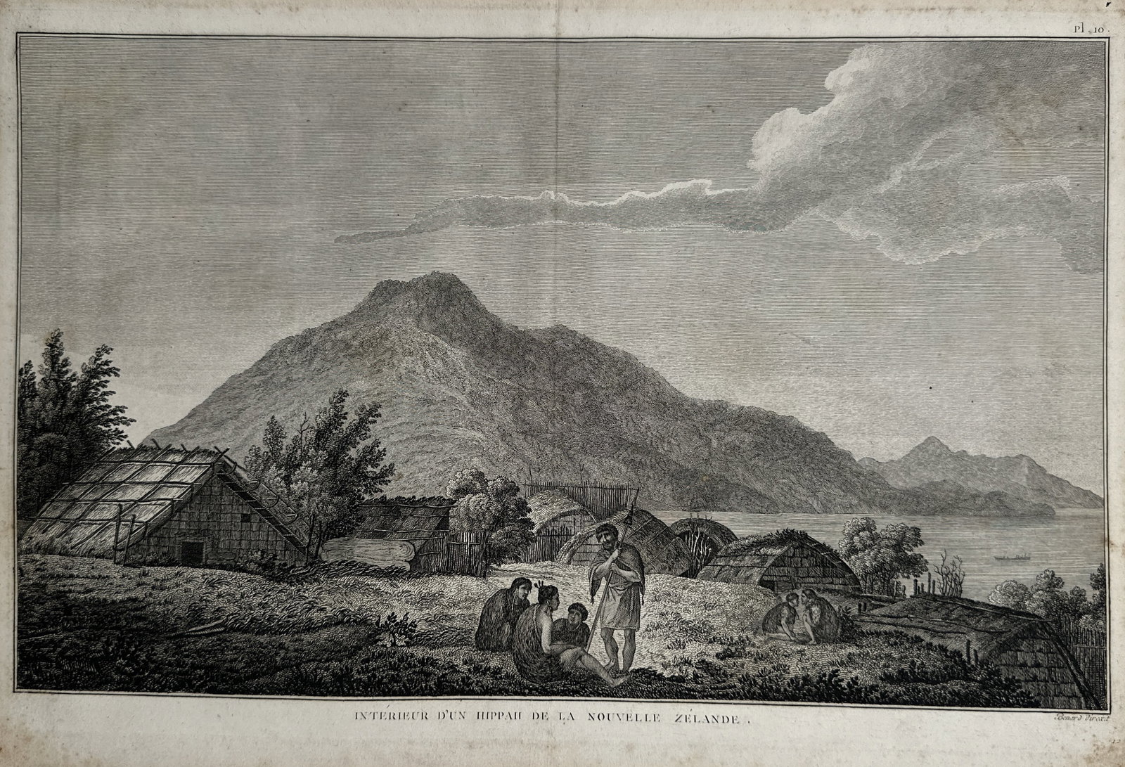 John Webber (1751–1793) – View of a Maori Settlement in New Zealand – Copper engraving (1 of 2)