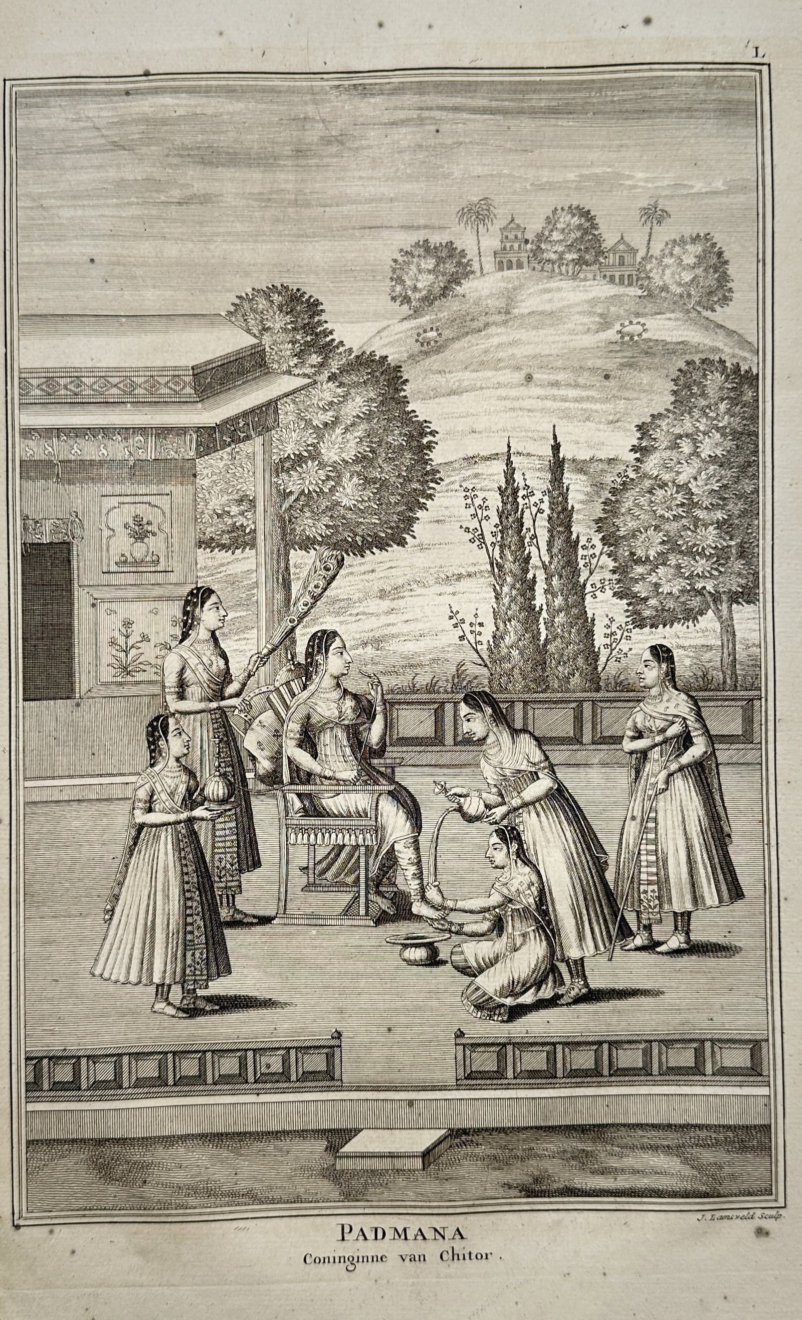 François Valentijn (1666–1727) – Portrait of Queen Padmini of Chittor – Copper engraving (c. (1 of 2)