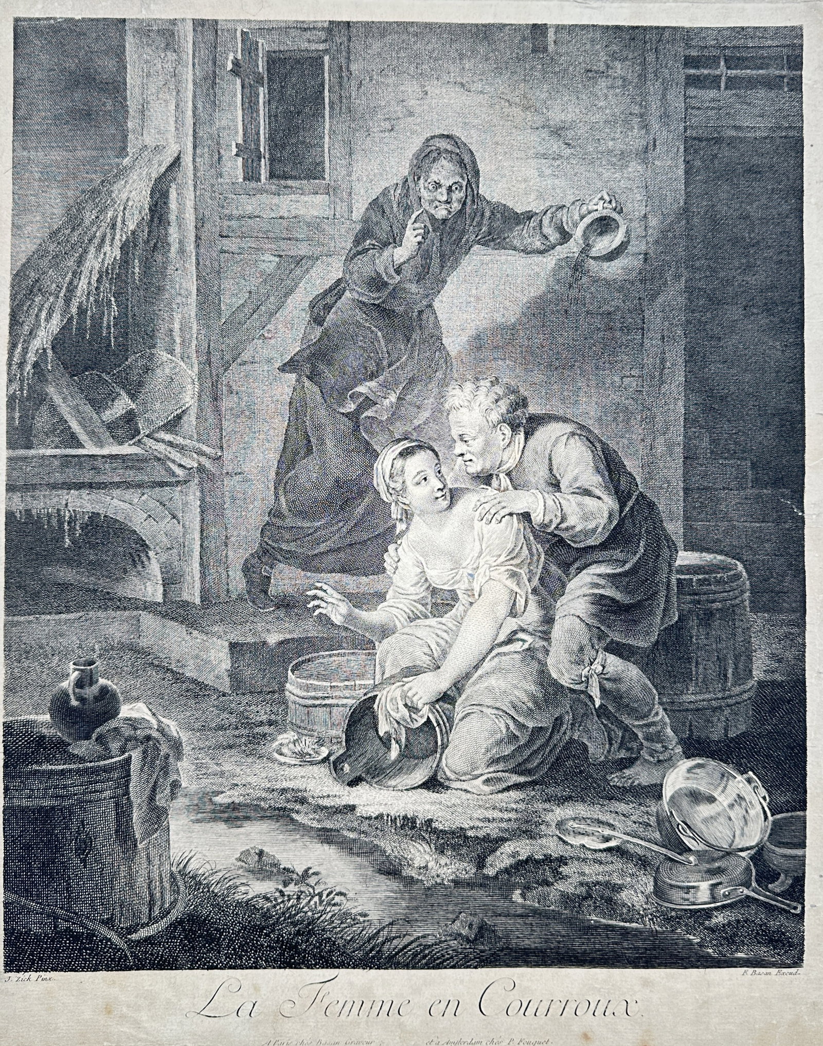 Januarius Zick (1730–1797) – The Angry Woman – Copper engraving (18th Century) (1 of 2)