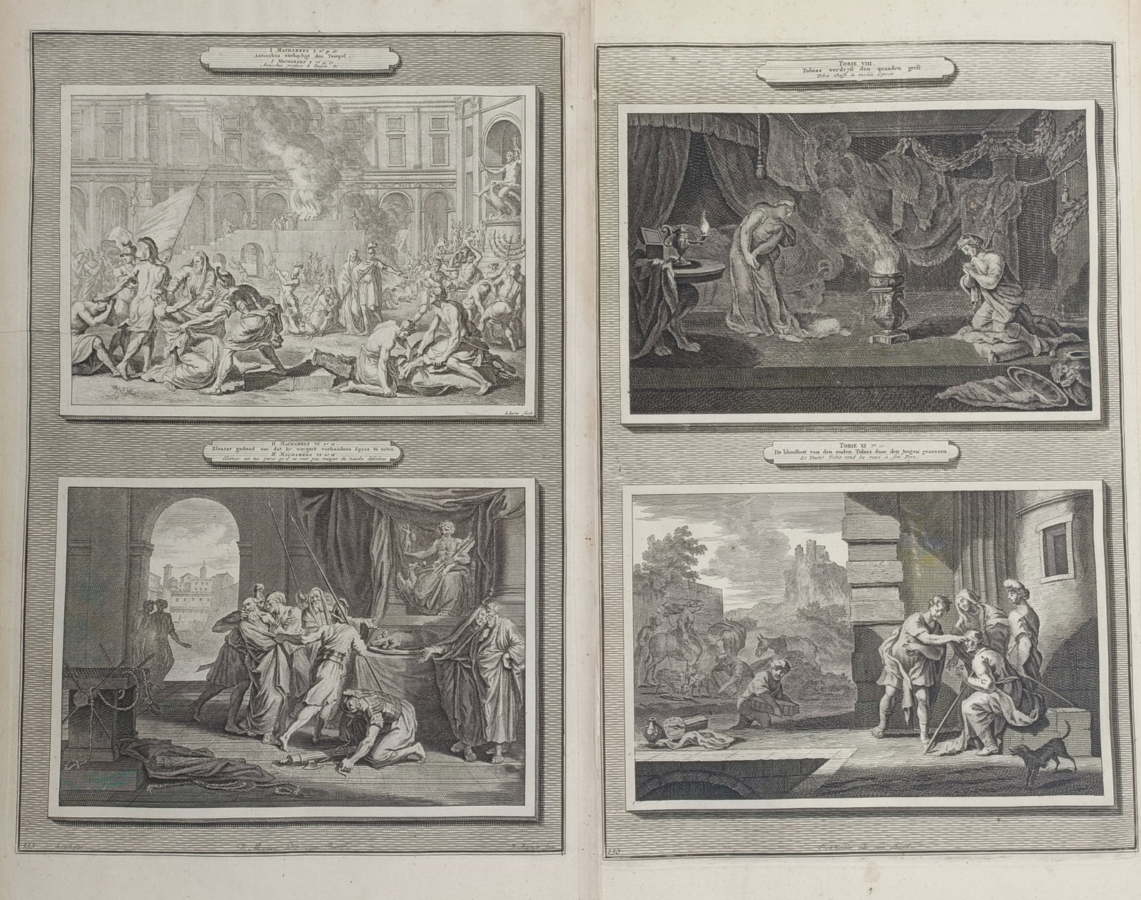 Pieter Mortier – Set of 2: Four Biblical Scenes from the Old Testament – Copper Engraving (1700) (1 of 2)