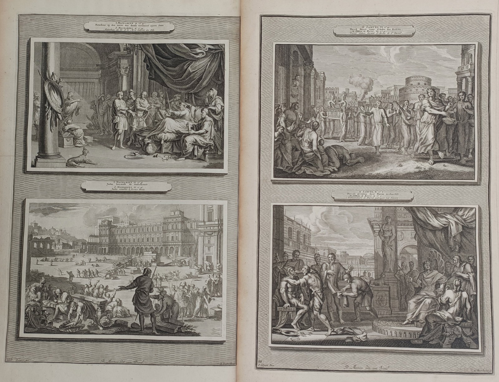 Pieter Mortier – Set of 2: Four Historical Scenes from the Old Testament – Copper Engraving (1 of 2)