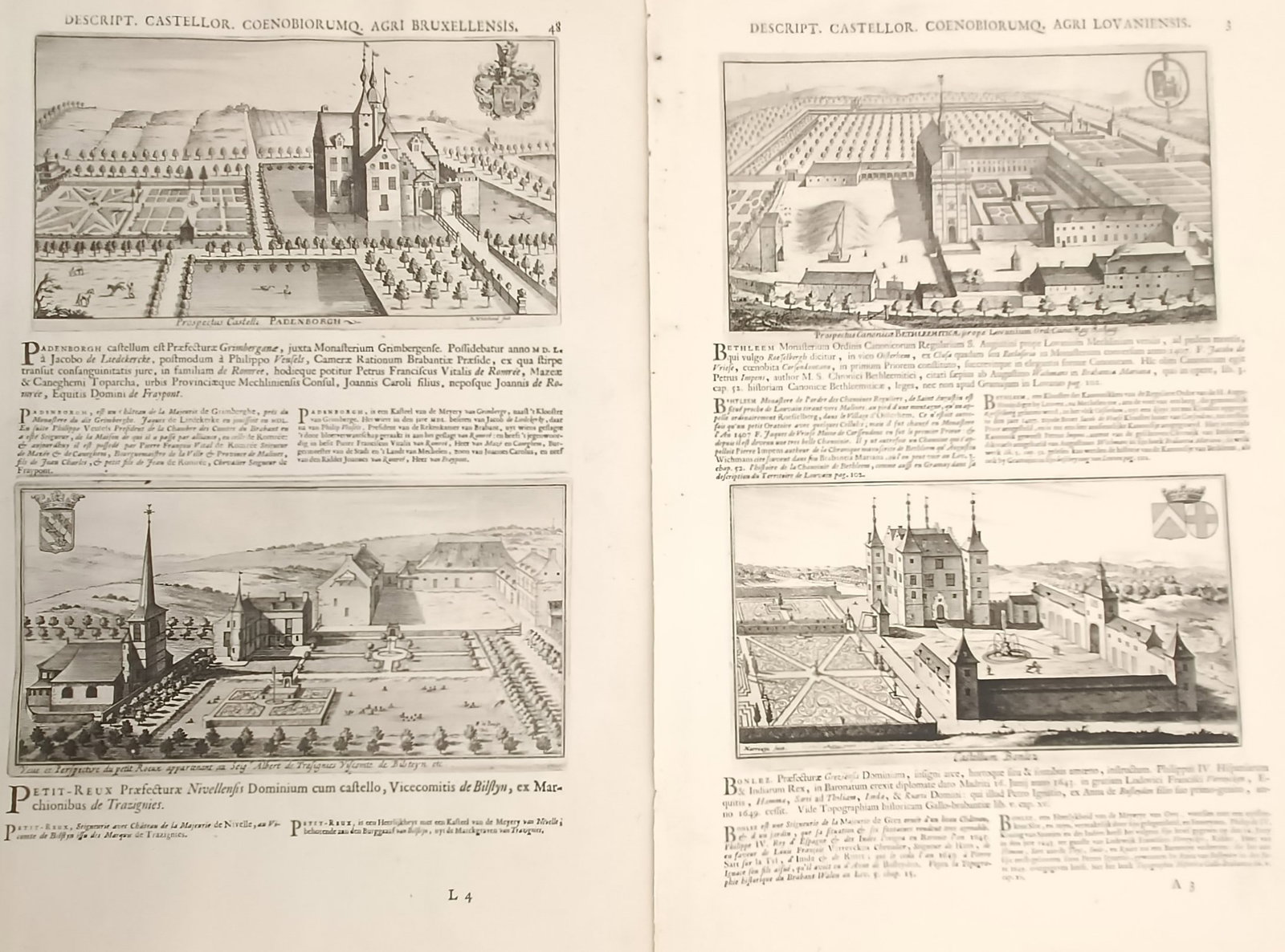 Jacques Le Roy – Set of 2: Topographical Views of Castles and Monasteries in Brussels and Leuven (1 of 2)