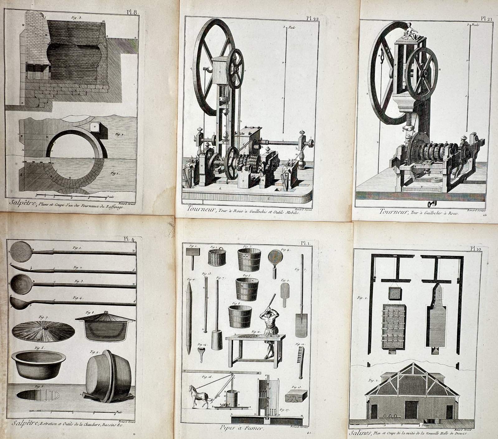 Robert Bénard (1734–1777) – Set of 6: Technological and Industrial Studies – Engraving (1779) (1 of 2)