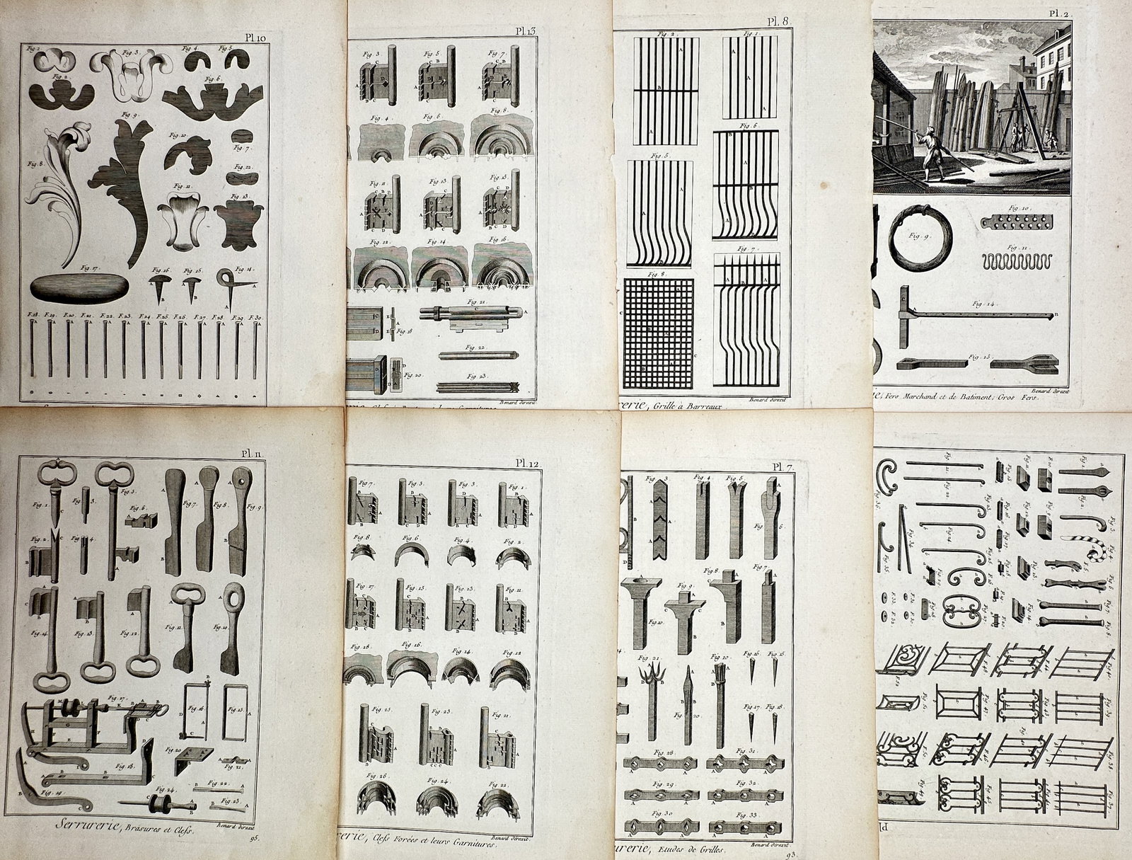 Robert Bénard (1734–1777) – Set of 8: Studies of Locksmithing and Ironwork – Engraving (1779) (1 of 2)