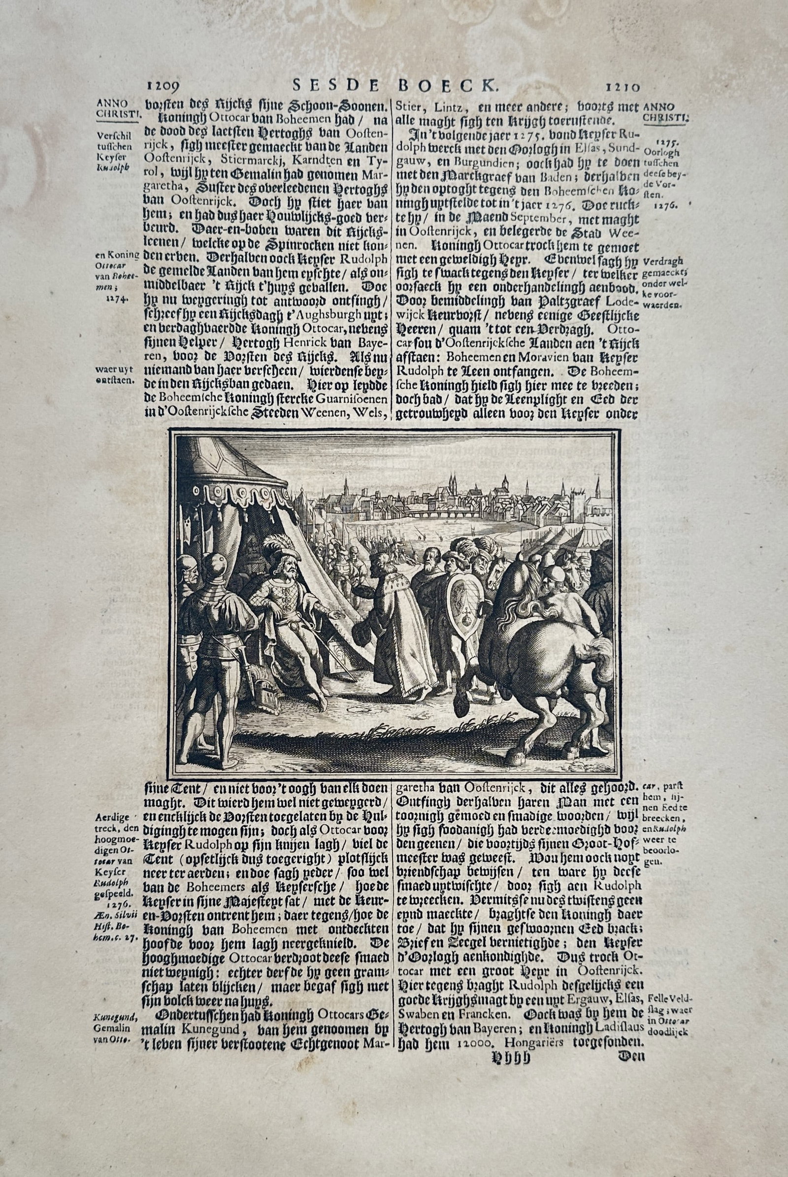 Johann Ludwig Gottfried (1584–1633) – Historical Scene with Rudolf I and Ottokar II – Woodcut (1 of 2)