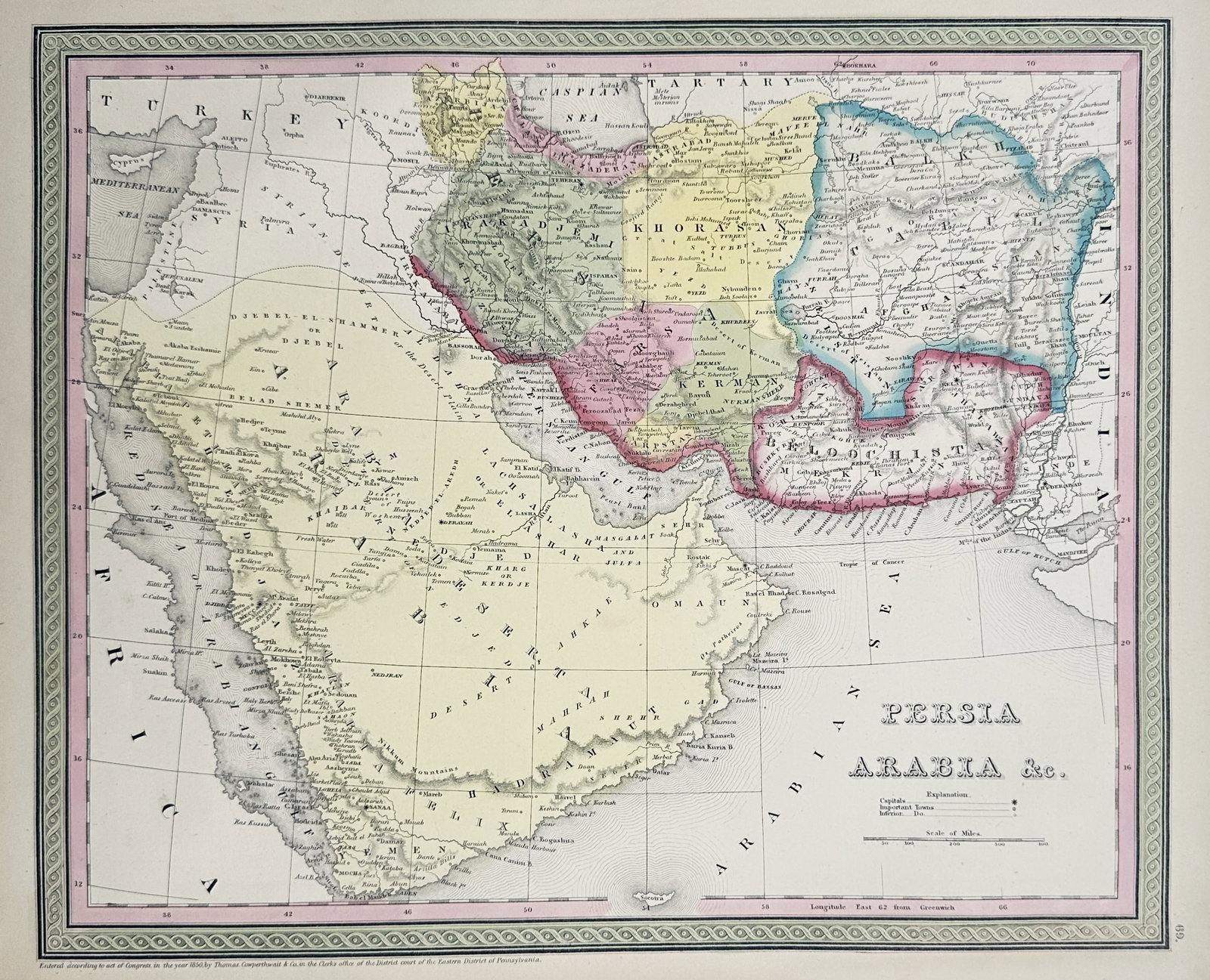 Thomas Cowperthwait (Active Mid-19th Century) – Map of Persia, Arabia, and Afghanistan (1 of 2)
