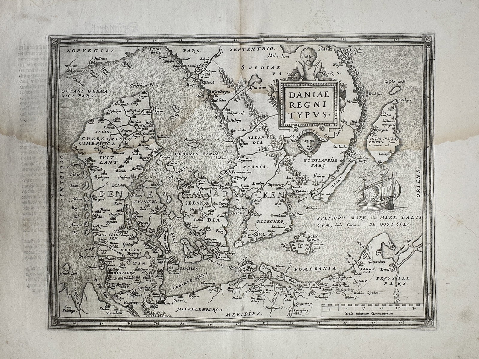 Abraham Ortelius (1527–1598) – Map of Denmark – Denmark – Copper Engraving (c. 1600) (1 of 2)