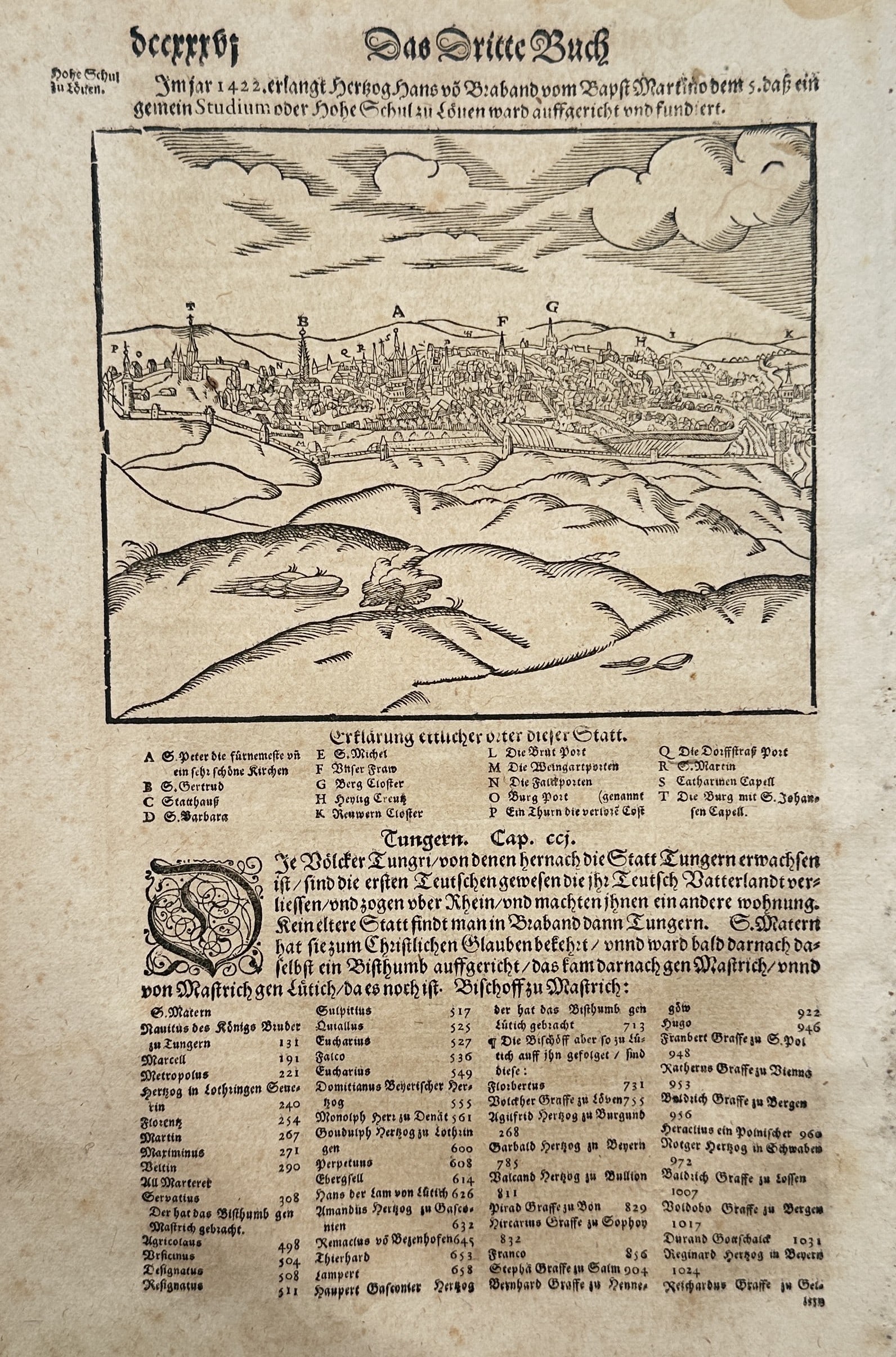 Sebastian Münster (1488–1552) – Topographical View of Leuven – Belgium – Woodcut (c. 1550) (1 of 2)