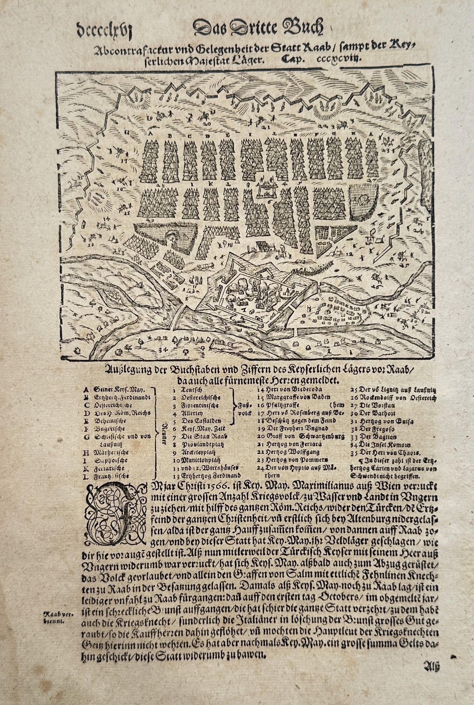 Sebastian Münster (1488–1552) – Topographical View of Gy?r and the Imperial Military Camp (1 of 2)