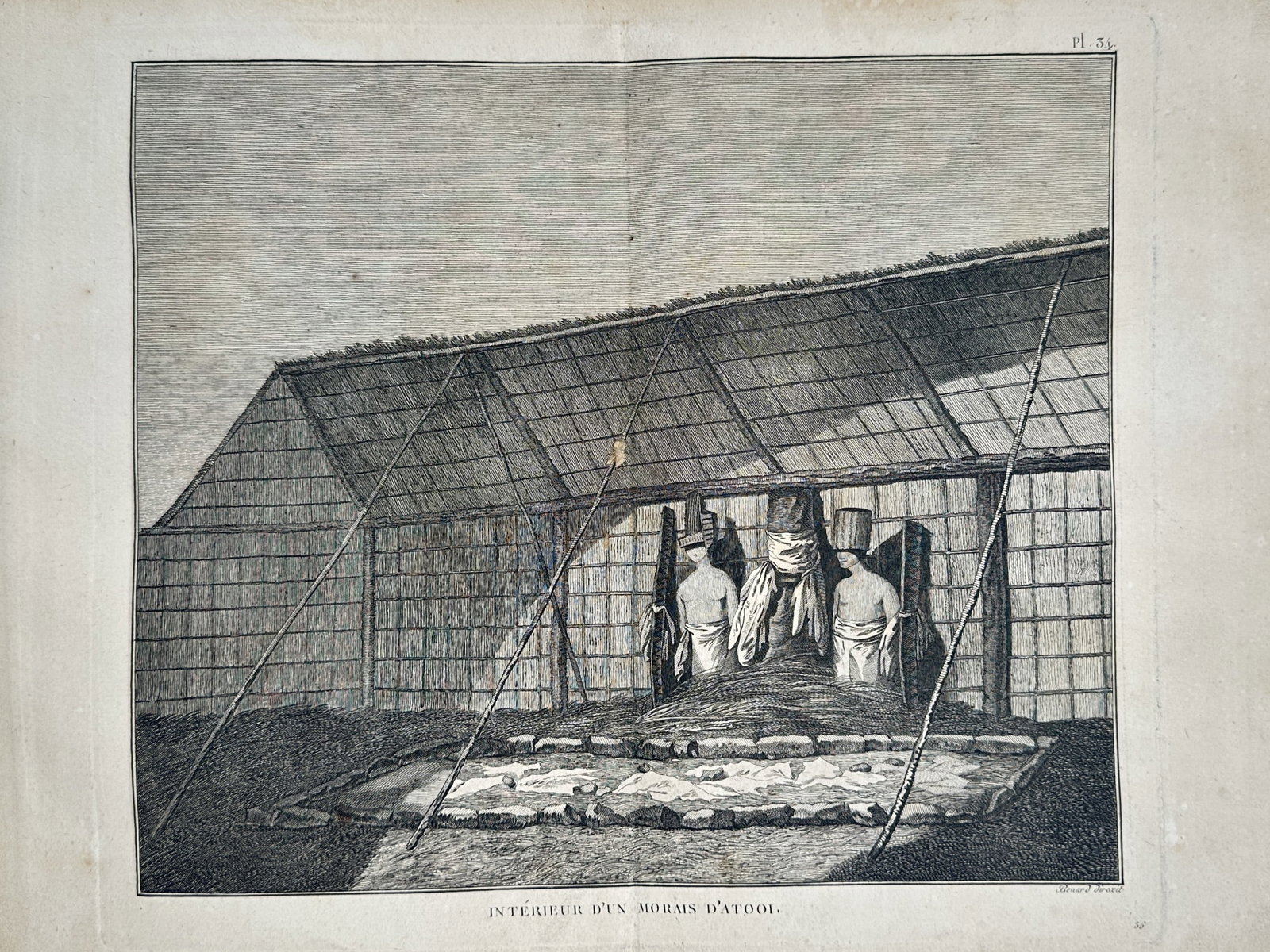 John Webber – View of the Interior of a Heiau at Waimea, Kauai – Engraving (c. 1784–1785) (1 of 2)