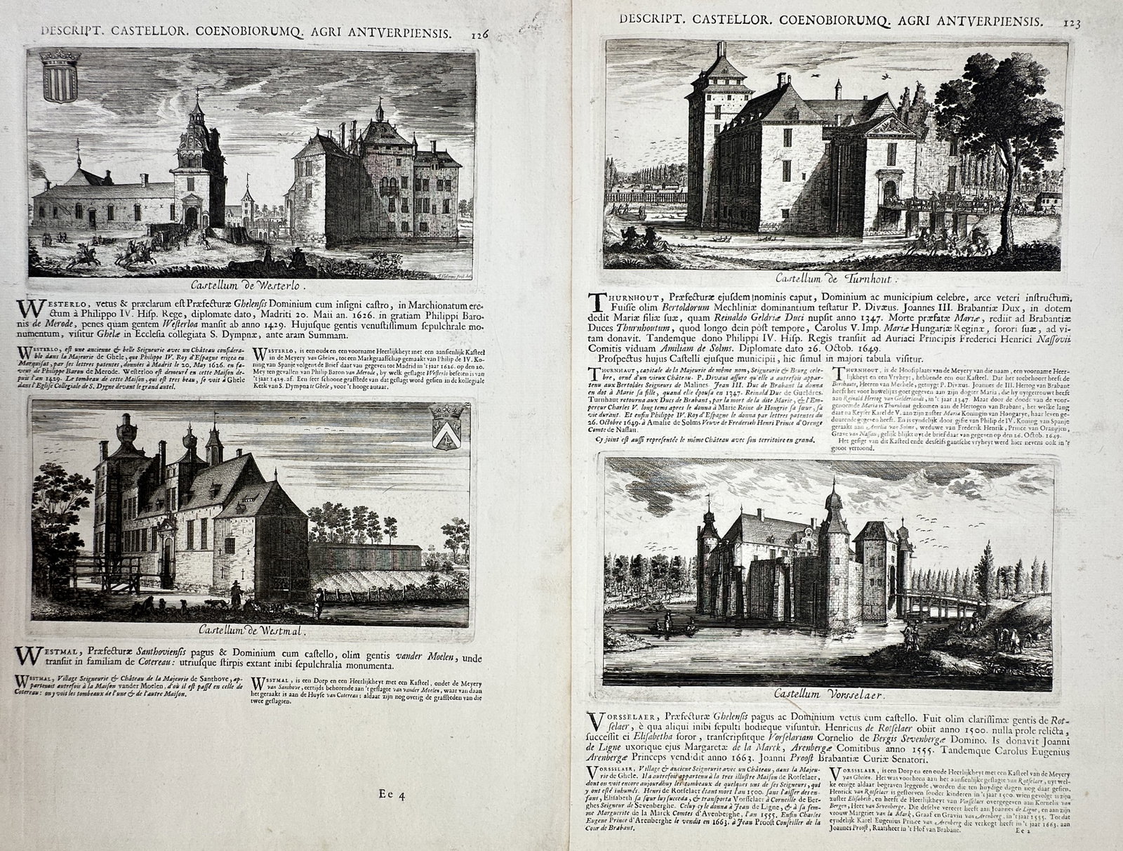 Jacques Le Roy (1656–1722) – Set of 2: Views of Castles in Antwerp – Copper engraving (1694) (1 of 2)