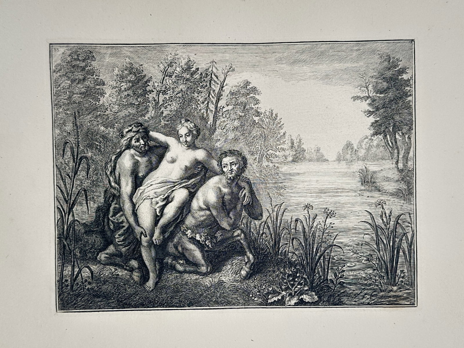 Charles Le Brun – Mythological Scene with Nymph and Satyrs – Engraving (1680) (1 of 2)