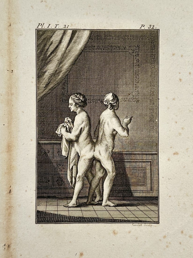 Georges-Louis Leclerc, Comte de Buffon – Anthropological Study of Human Figures: Anthropological Study This copper engraving presents a comparative anatomical or anthropological study featuring two standing nude female figures shown from the side and back. The figures are position