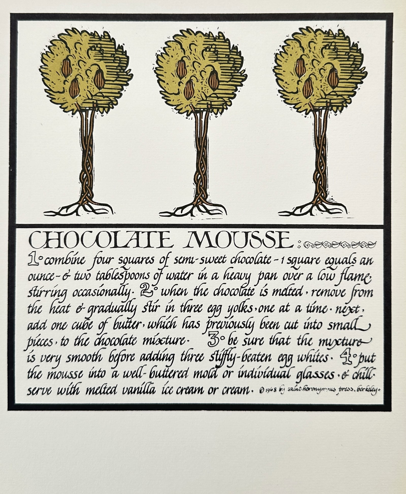 David Lance Goines (1945–2023) – Culinary Illustration: Chocolate Mousse – Lithograph (1968) (1 of 2)