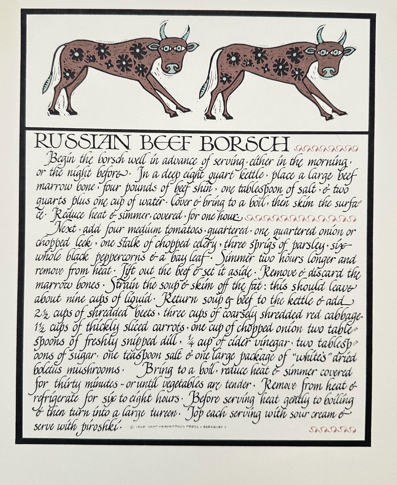 David Lance Goines (1945–2023) – Culinary Illustration: Russian Beef Borsch – Lithograph (1 of 2)