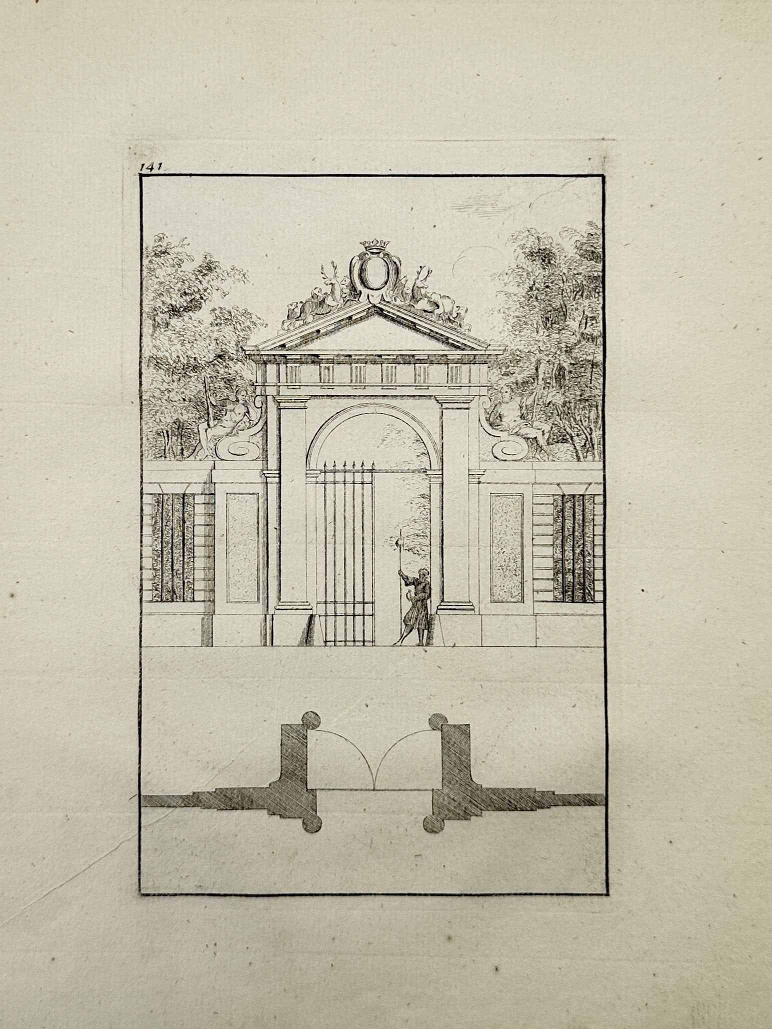Giacomo Barozzi da Vignola – Architectural Study of a Gateway with Ground Plan – Engraving (1 of 2)