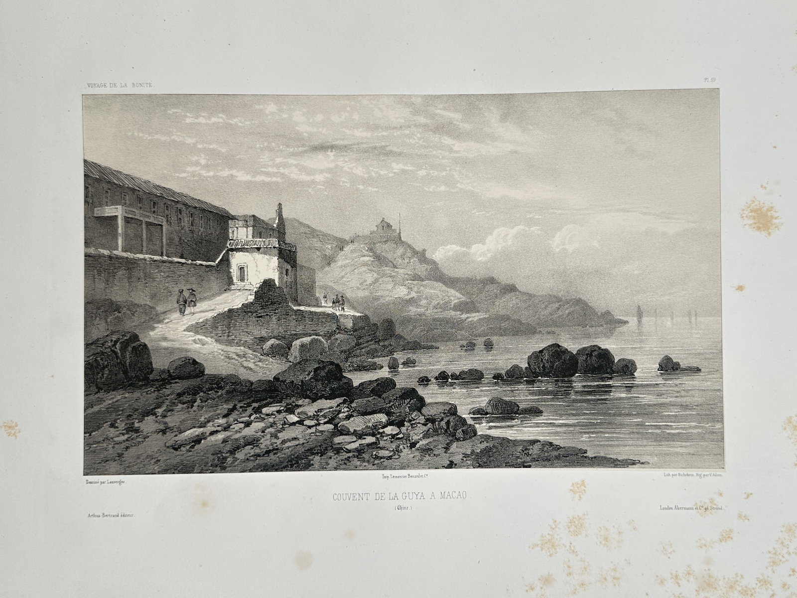 Barthélémy Lauvergne (1805–1871) – View of the Guia Convent in Macau – Lithograph (1841) (1 of 2)