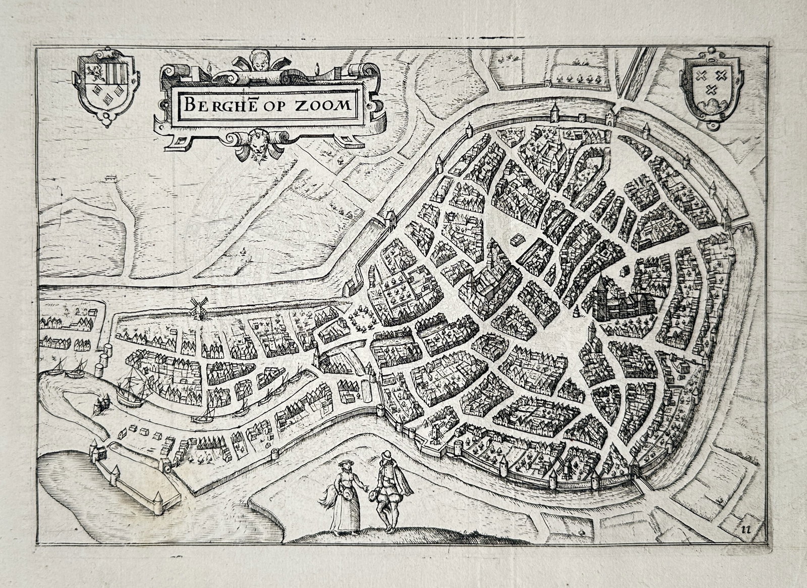Lodovico Guicciardini (1521–1589) – Map of Bergen op Zoom – Netherlands – Engraving (ca. (1 of 2)