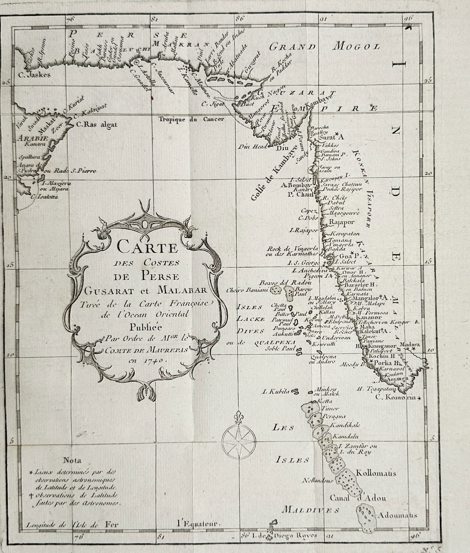 Jacques-Nicolas Bellin (1703–1772) – Map of the Coasts of Persia, Gujarat, and Malabar – (1 of 2)