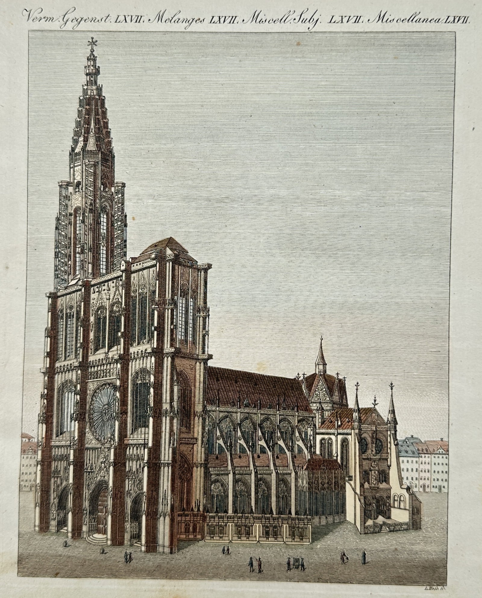 Friedrich Justin Bertuch – View of Strasbourg Cathedral – Hand-coloured Engraving (ca. 1805) (1 of 2)