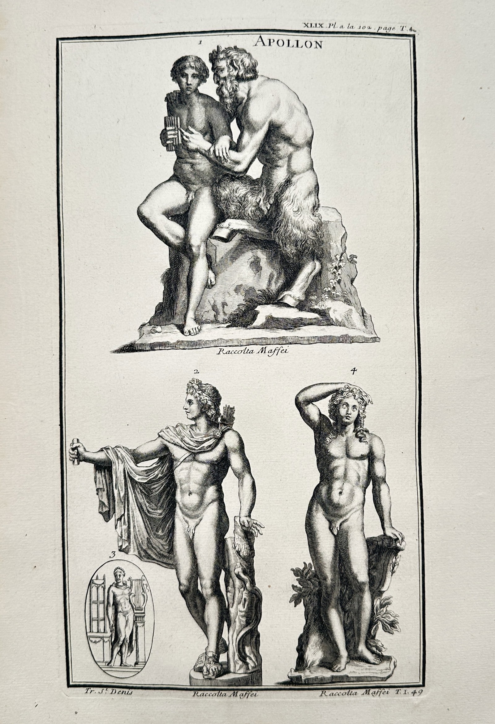 Bernard de Montfaucon (1655–1741) – Classical Studies of Apollo and Pan – Engraving (1719) (1 of 2)
