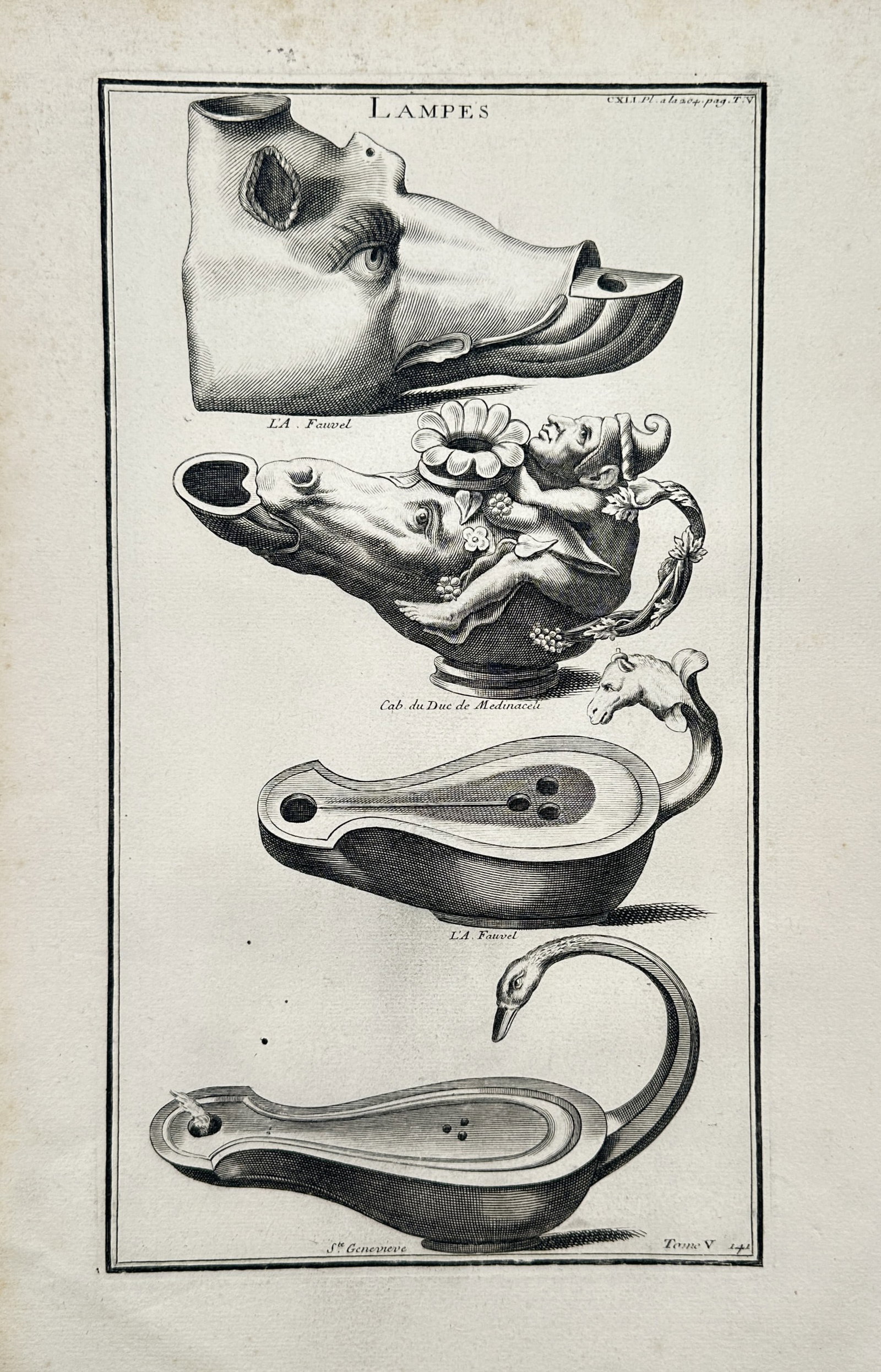 Bernard de Montfaucon (1655–1741) – Classical Studies of Ancient Lamps – Engraving (1719) (1 of 2)