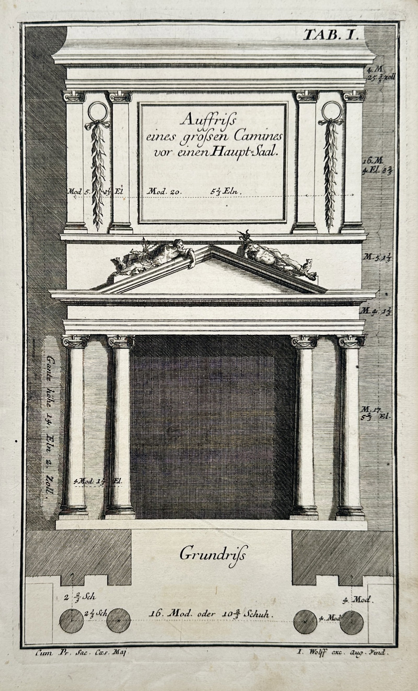 Leonhard Christoph Sturm – Architectural Study of a Monumental Fireplace Design – Engraving (1 of 2)