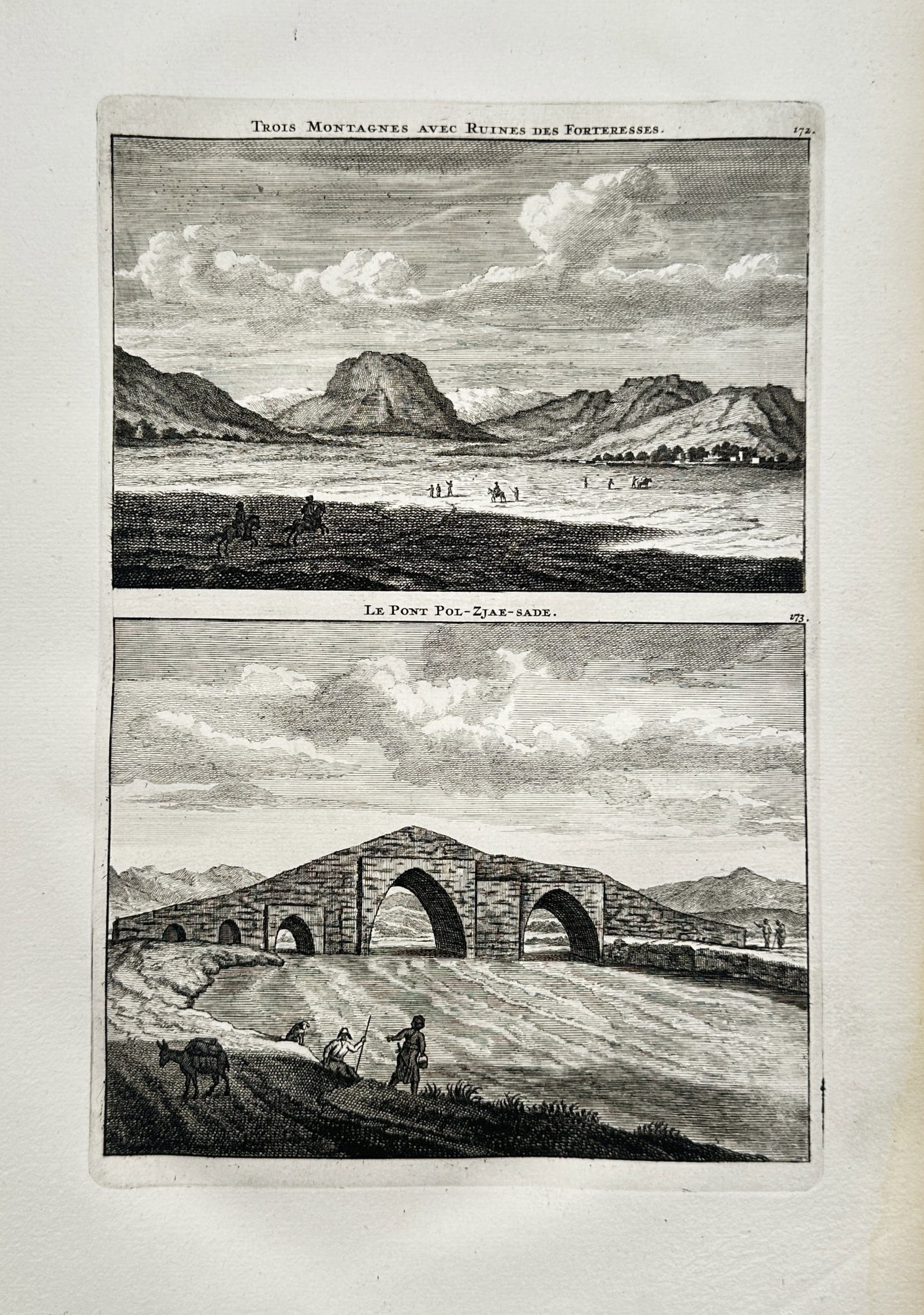 Cornelis de Bruyn – Views of Mountains with Fortress Ruins and the Pol-i-Shah-Zadeh Bridge (1 of 2)