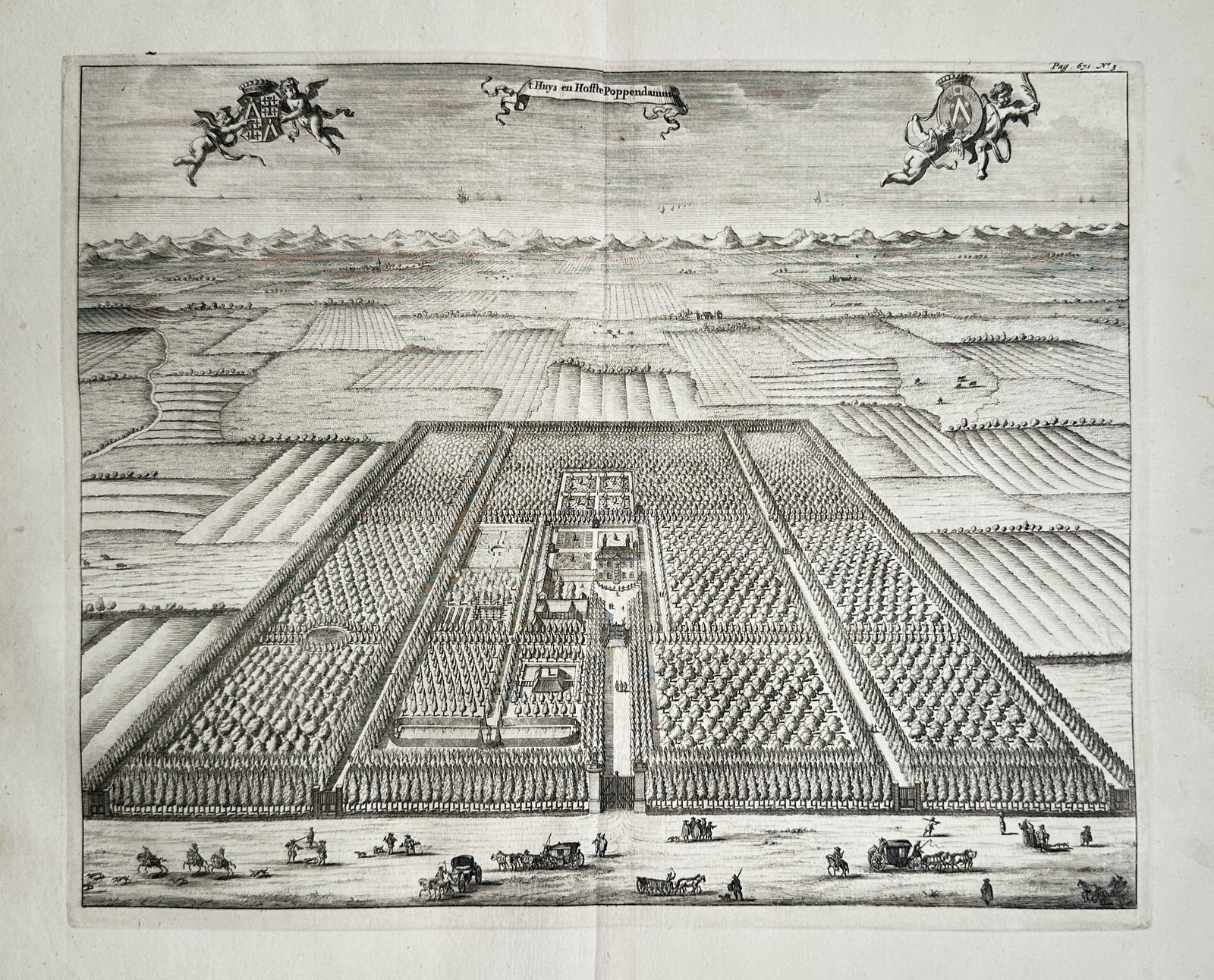 Mattheus Smallegange (1624–1710) – Bird's-Eye View of the Poppendamme Estate – Engraving (1 of 2)