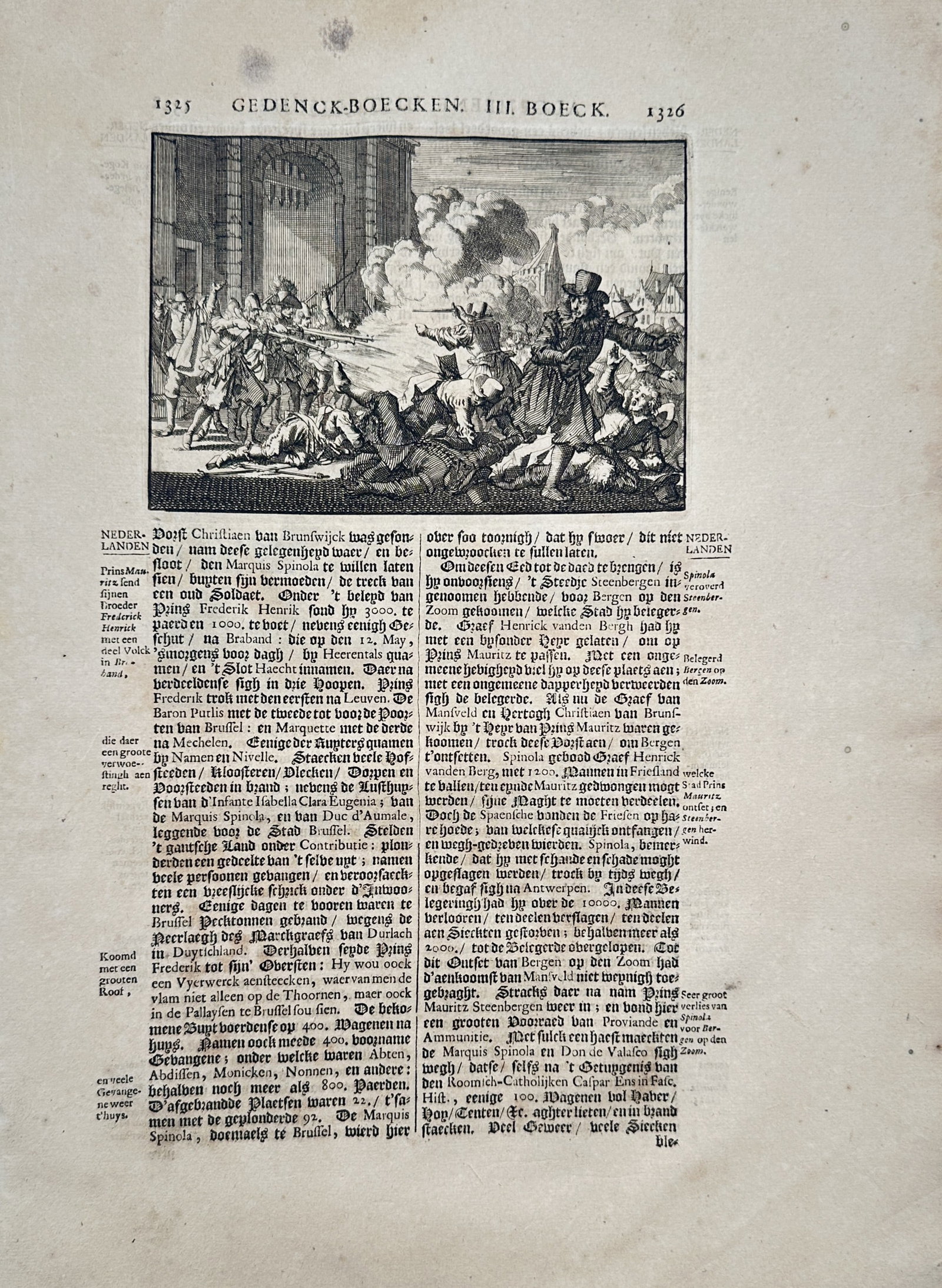 Johann Ludwig Gottfried (1584–1633) – View of a Siege and Town Skirmish – Engraving (1638) (1 of 2)
