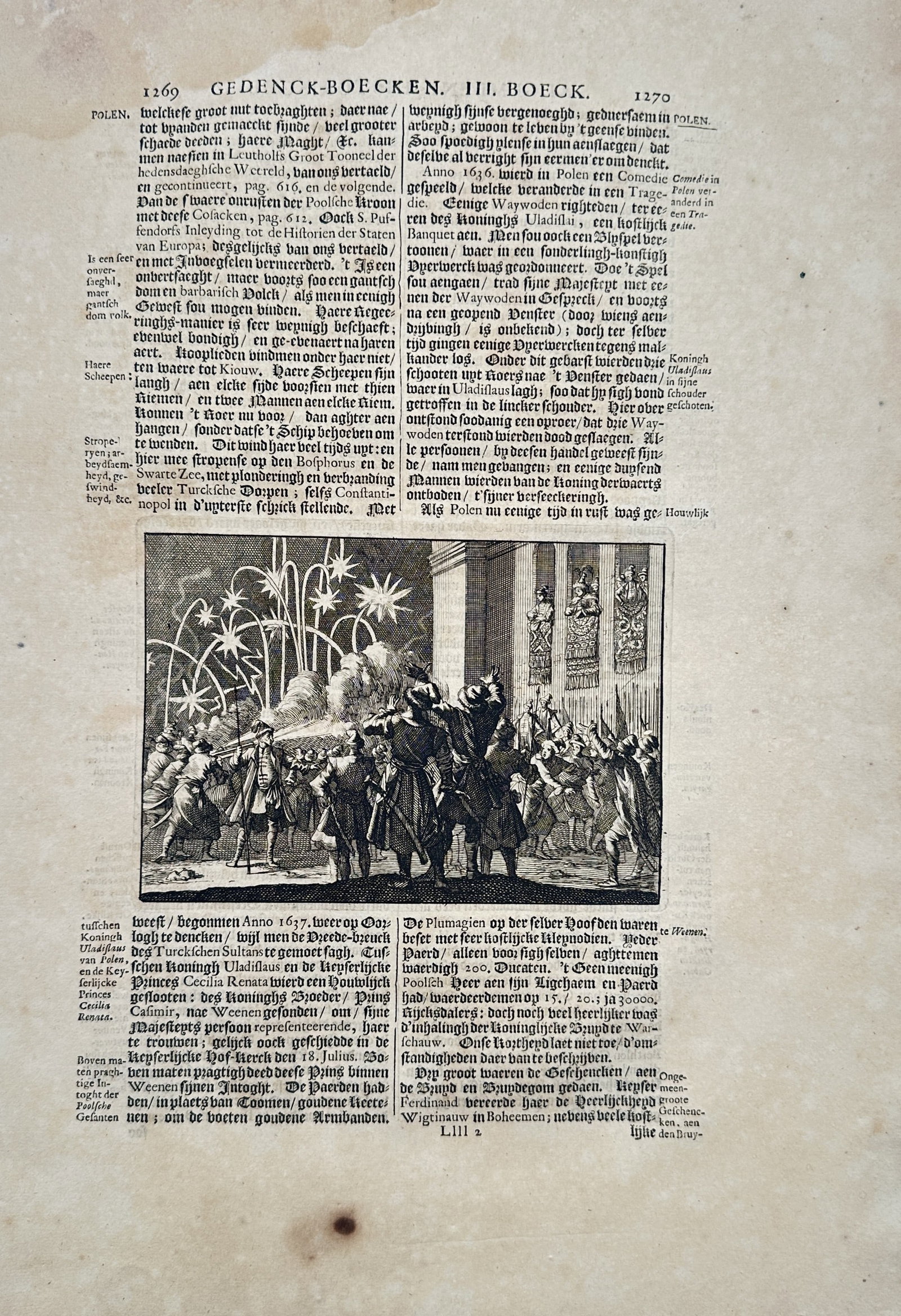 Johann Ludwig Gottfried (1584–1633) – View of a Royal Celebration with Fireworks – Engraving (1 of 2)