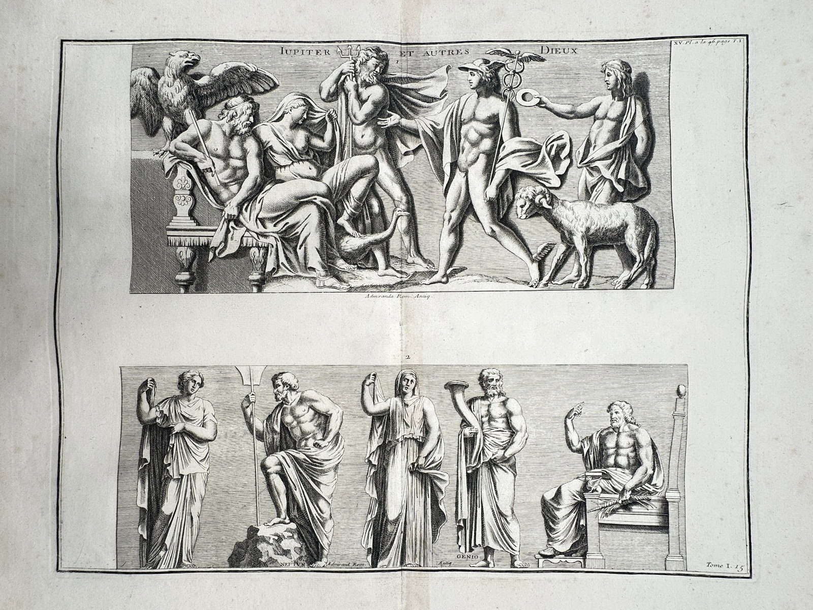 Bernard de Montfaucon – View of Classical Reliefs with Jupiter and Other Deities – Engraving (1 of 2)