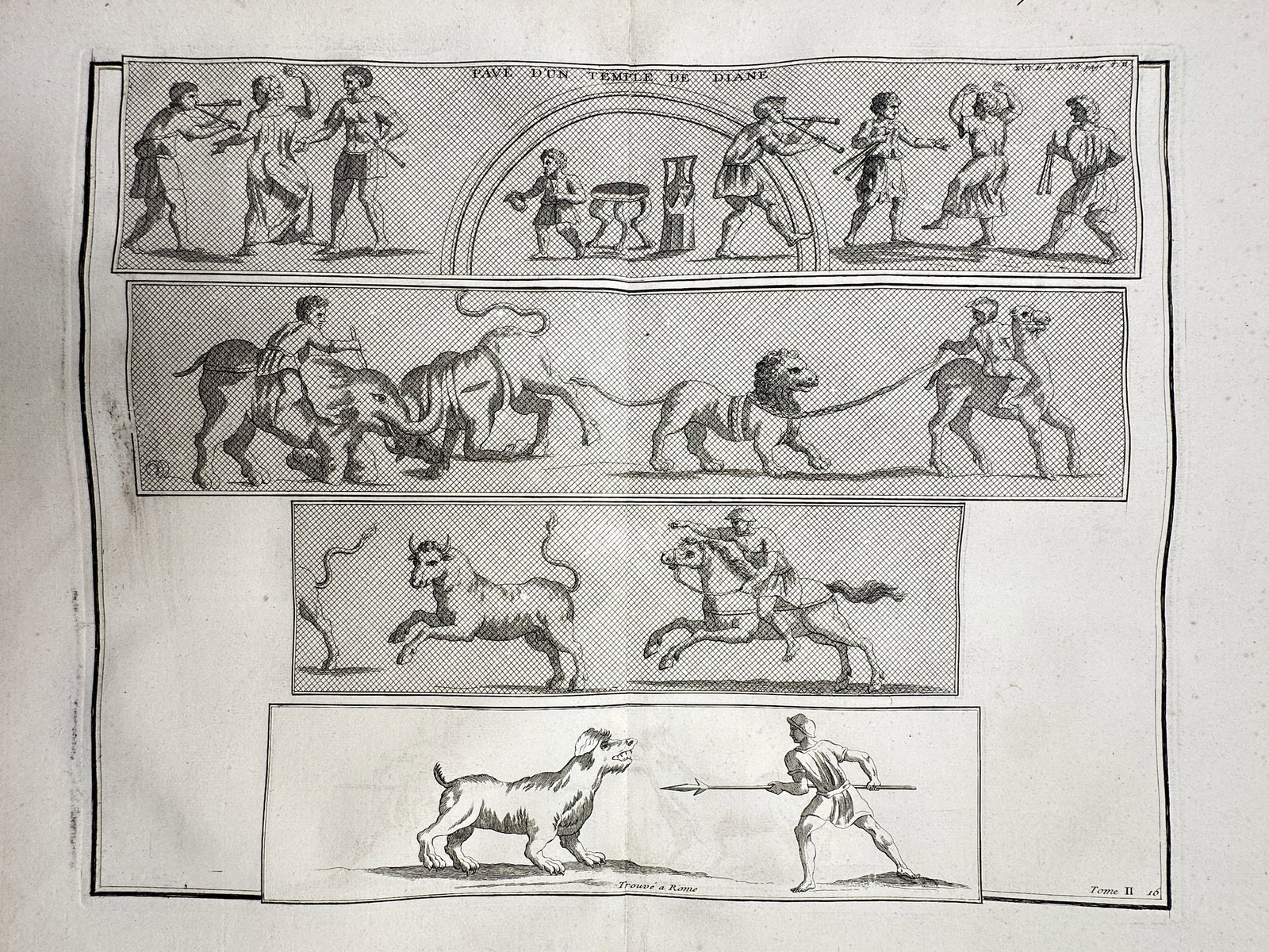 Bernard de Montfaucon (1655–1741) – View of Classical Reliefs with Temple Pavings and Animal (1 of 2)