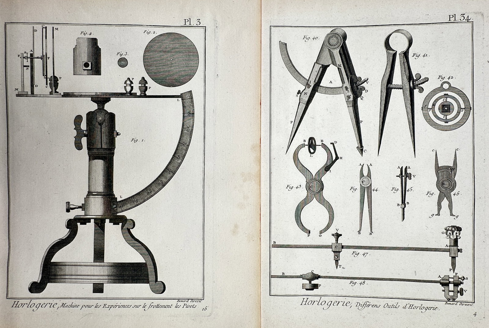 Robert Benard – Set of 2: Views of Horological Instruments and Watchmaking Tools – Engraving (1 of 2)