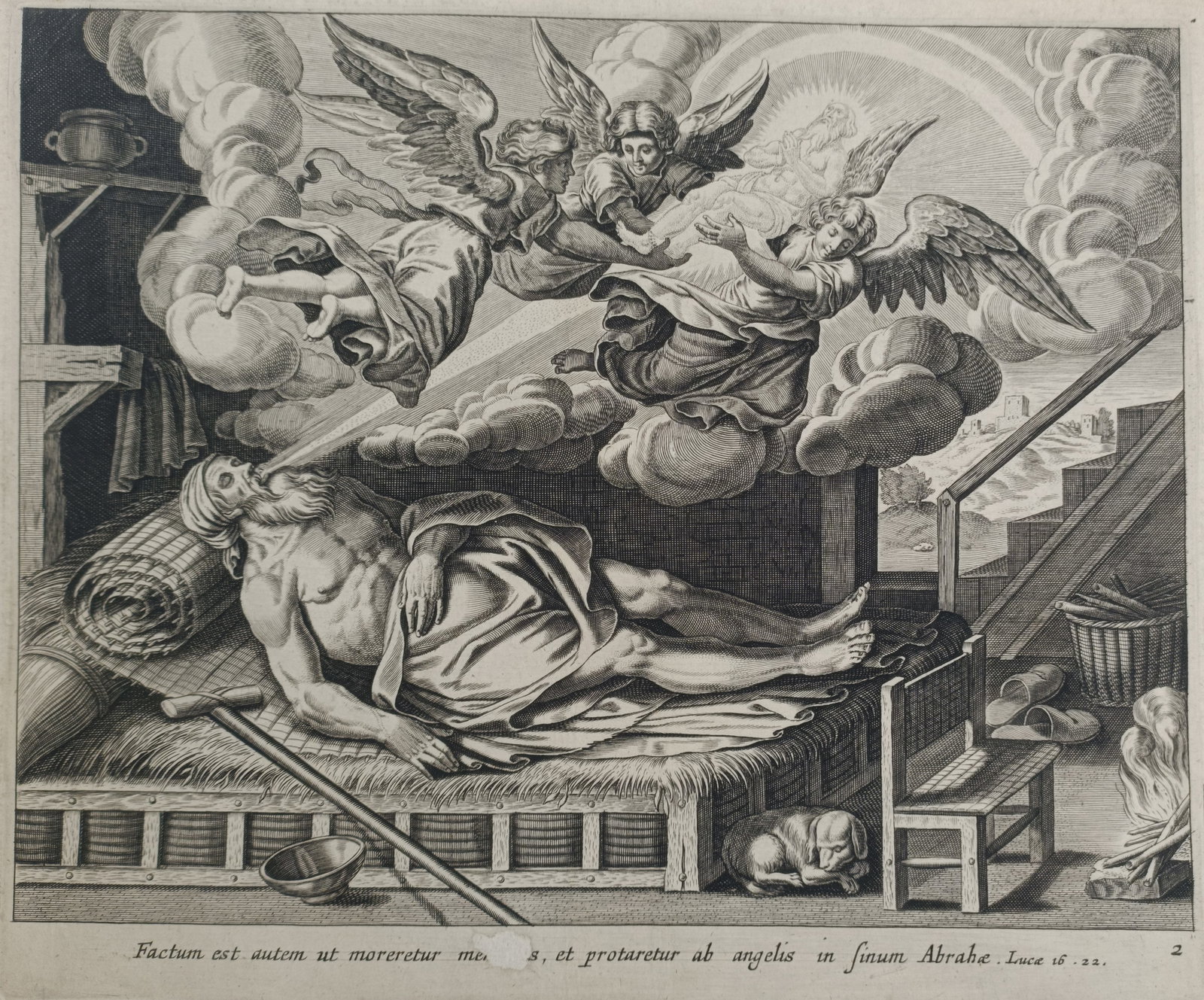 Claes Jansz Visscher (1587–1652) – The Death of Lazarus – Engraving (circa 1640) (1 of 2)