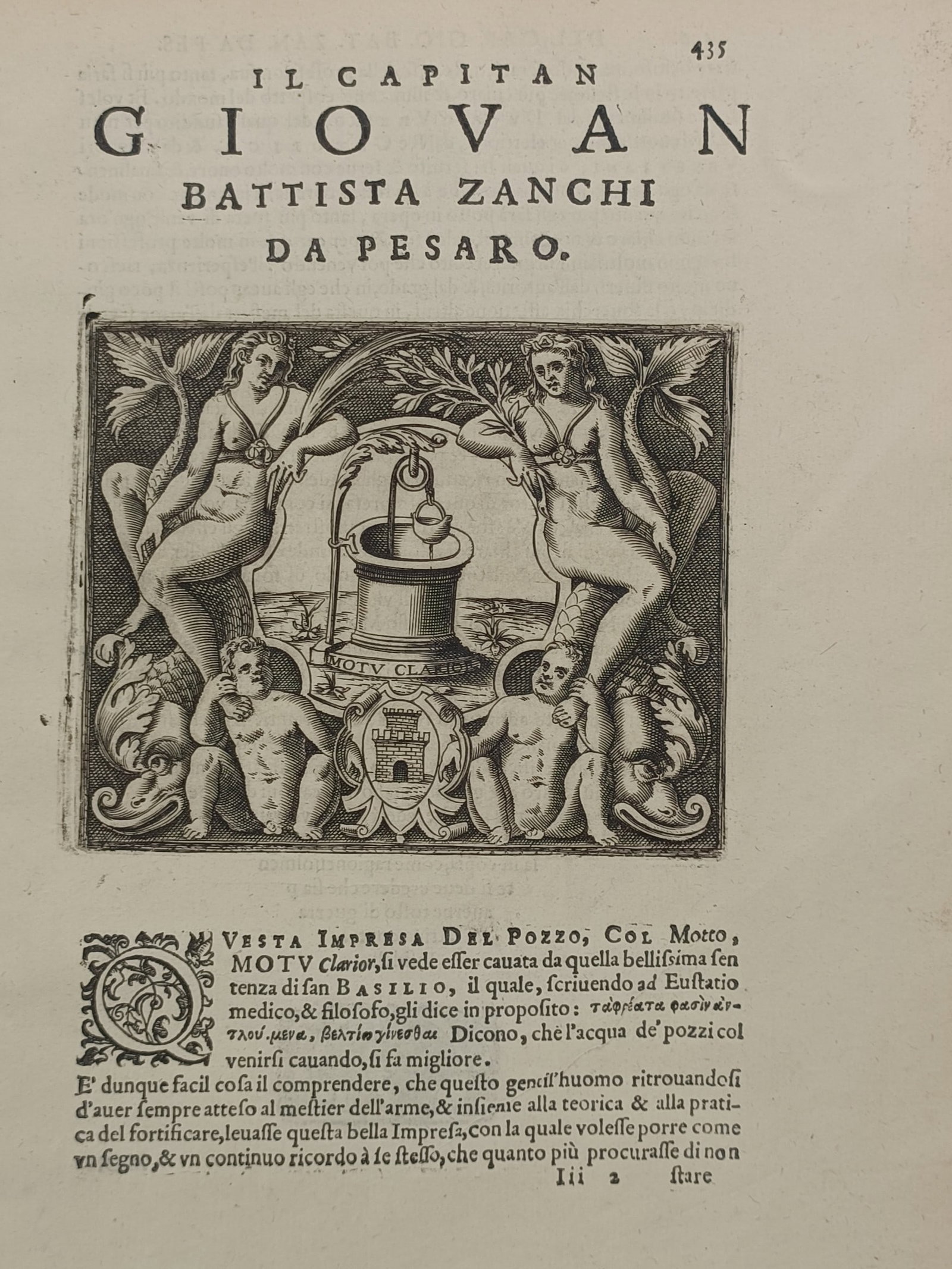 Girolamo Ruscelli – Emblem of Captain Giovan Battista Zanchi – Italy – Engraving (1566) (1 of 2)