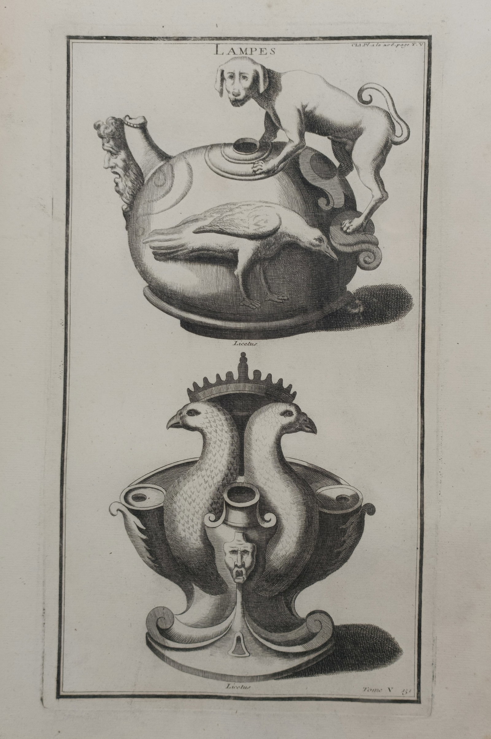 Bernard de Montfaucon – Classical Antique Oil Lamps with Animal Forms – Engraving (1719) (1 of 1)