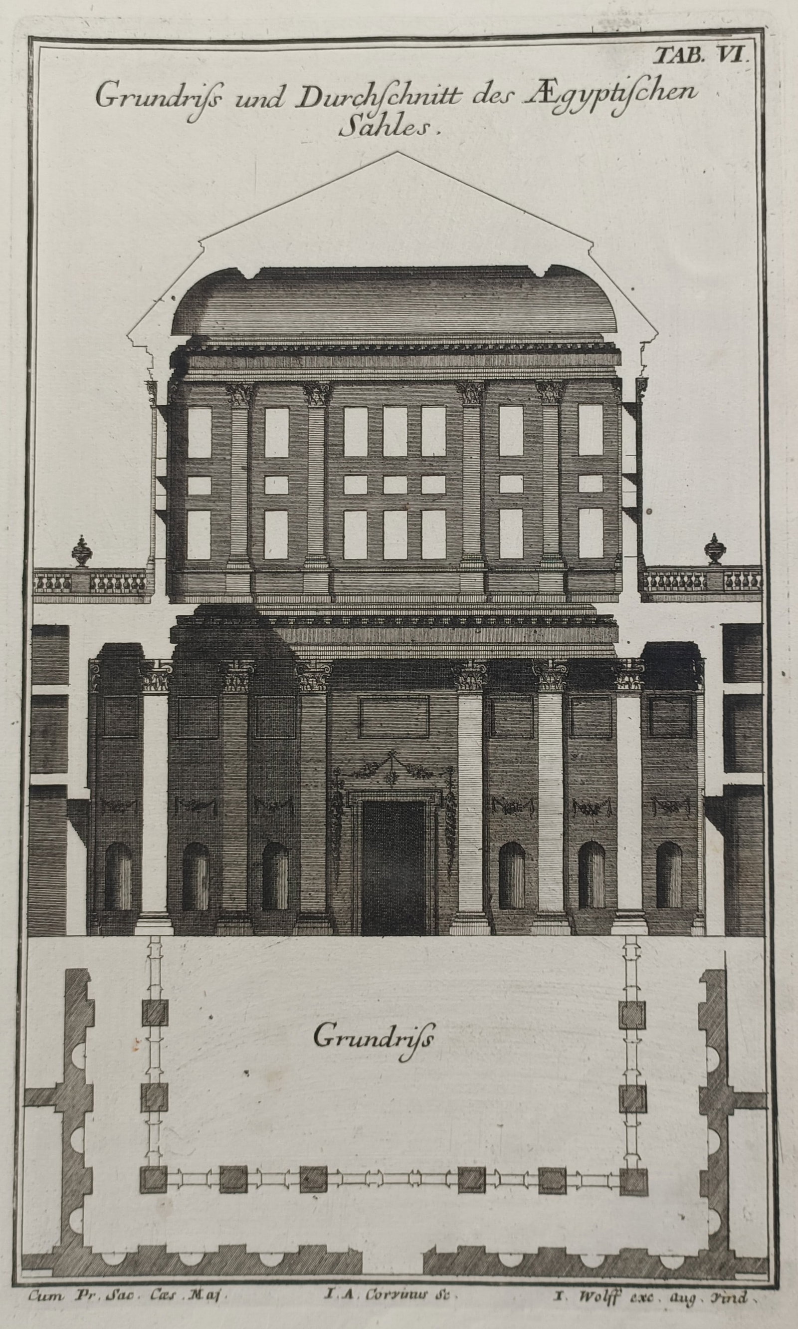 Leonhard Christoph Sturm (1669–1719) – Architectural Study of an Egyptian Hall – Engraving (1 of 2)