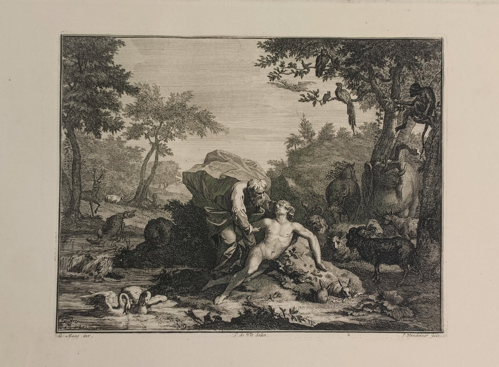 Jan Wandelaar (1690–1759) – Classical Mythological Scene with Animals – Engraving (ca. 1747) (1 of 2)