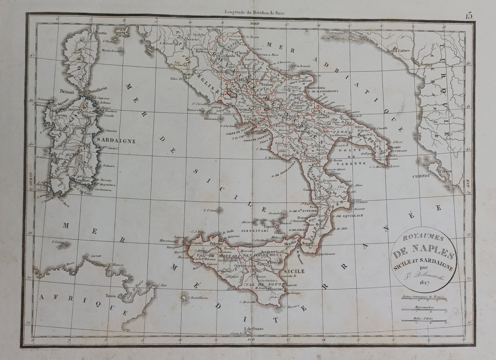 Félix Delamarche (1779–1835) – Map of Kingdoms of Naples, Sicily and Sardinia – Italy – (1 of 2)