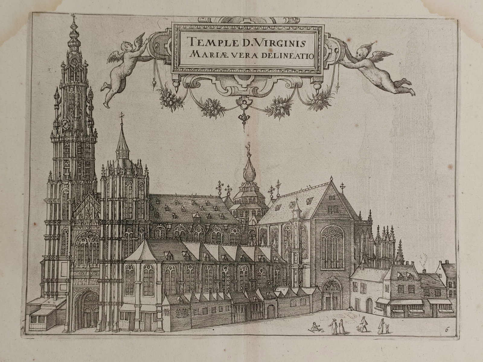 Lodovico Guicciardini (1521–1589) – View of the Cathedral of Our Lady in Antwerp – Engraving (1 of 2)