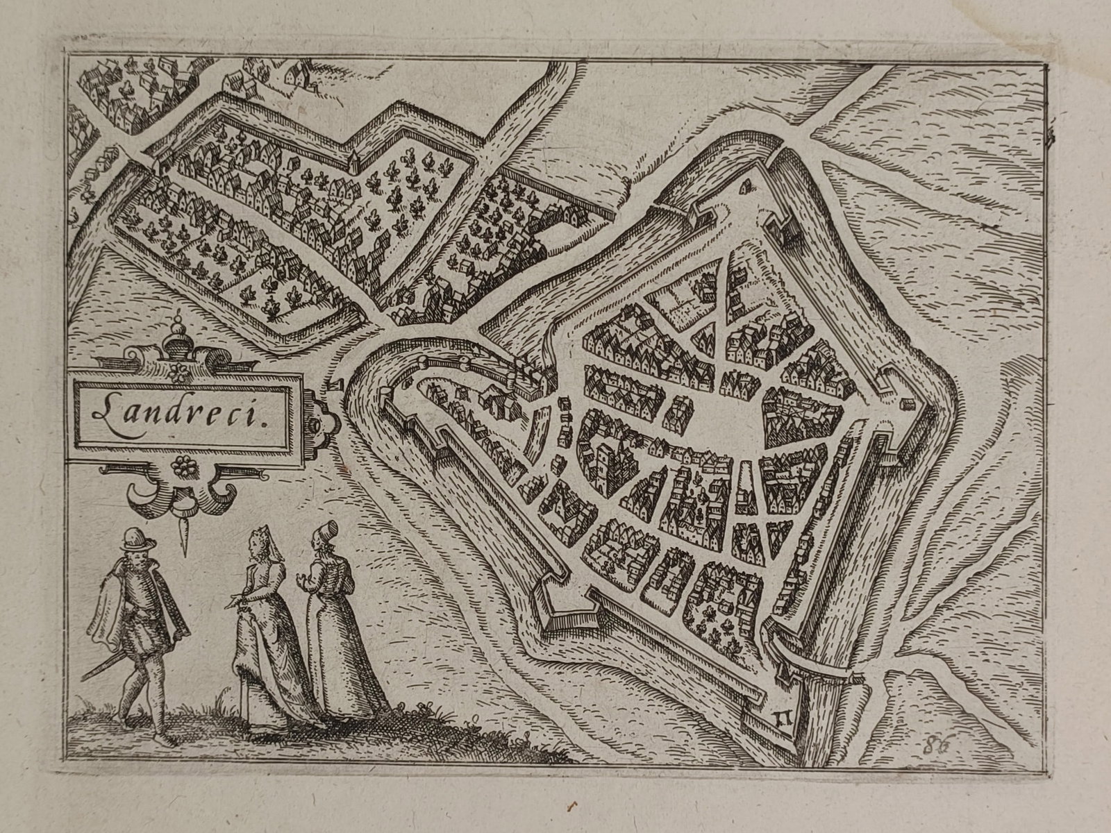 Lodovico Guicciardini (1521–1589) – Map of Landrecies – France – Engraving (1582) (1 of 2)