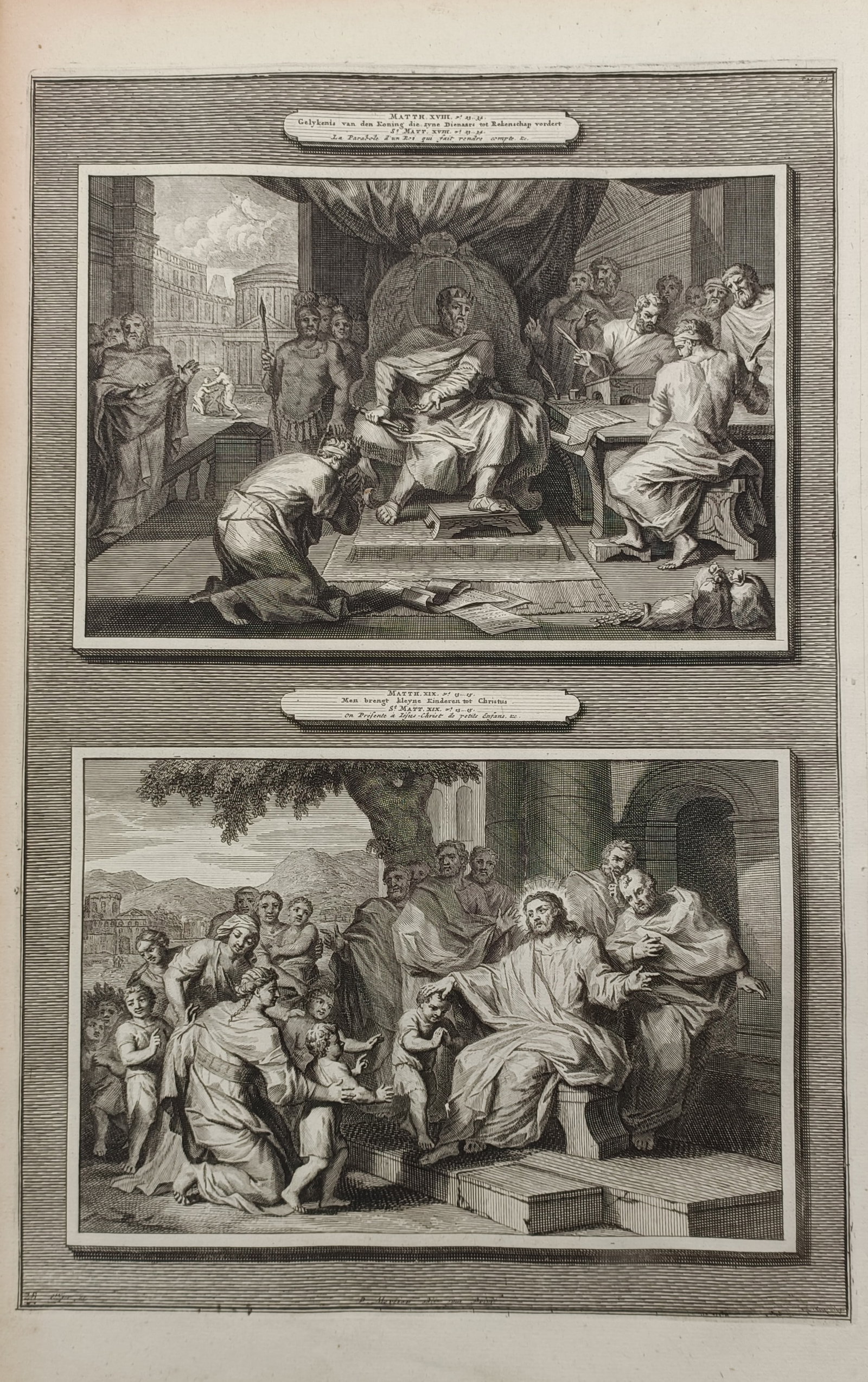 Pierre Mortier – Biblical Scenes of Herodias and Christ Blessing the Children – Engraving (1700) (1 of 2)