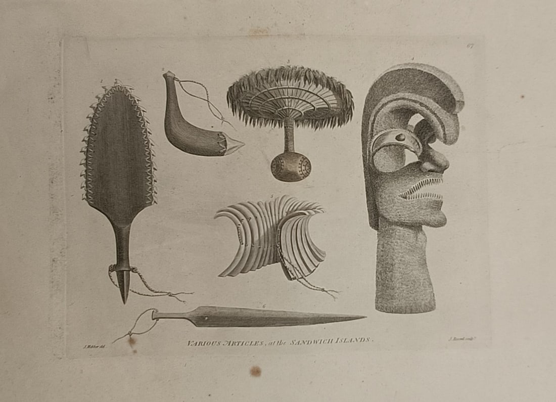 John Webber (1751–1793) – Indigenous Artifacts of the Hawaiian Islands – Engraving (1784) (1 of 2)