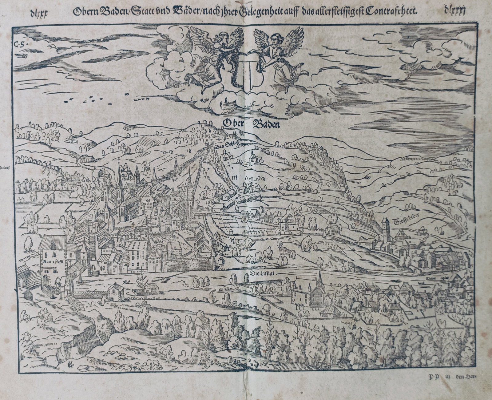 Sebastian Münster (1488–1552) – Panoramic View of Baden – Woodcut (1643) (1 of 2)