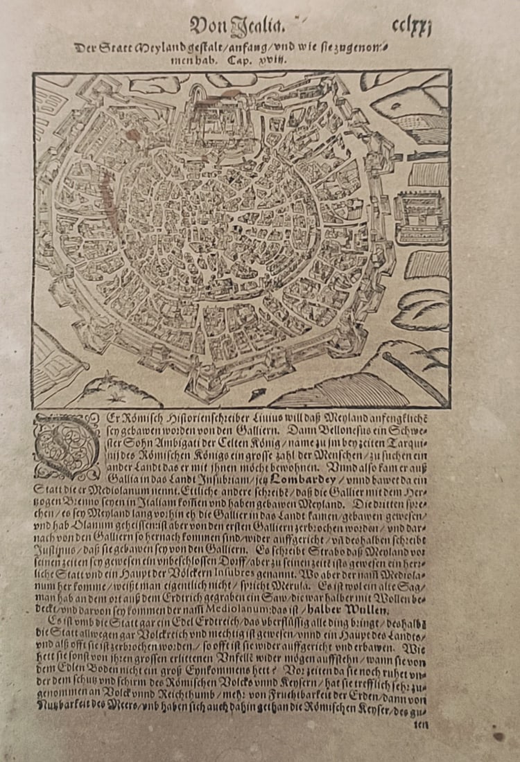 Sebastian Münster (1488–1552) – Map of Milan – Woodcut (1643) (1 of 2)