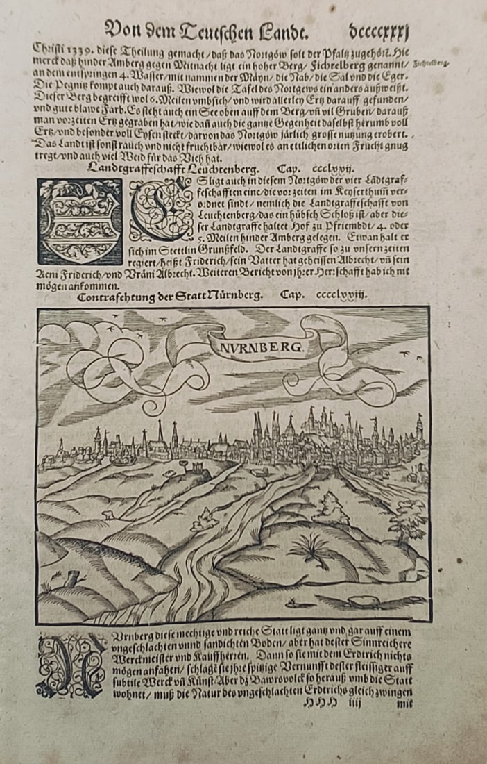 Sebastian Münster (1488–1552) – Panoramic View of Nuremberg – Woodcut (1643) (1 of 2)