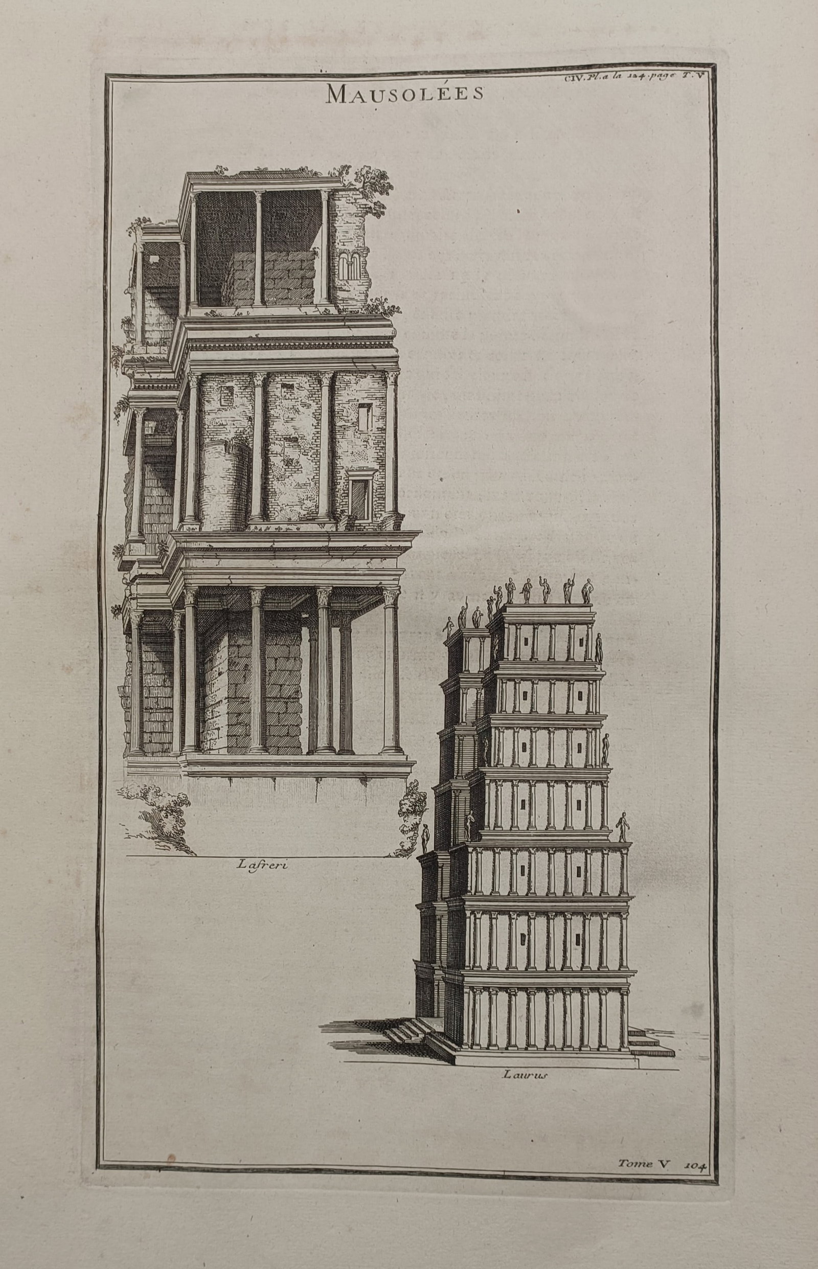 Bernard de Montfaucon (1655–1741) – Ancient Mausoleums – Engraving (1719) (1 of 2)